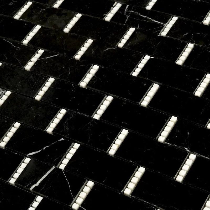 Eastern Black Thassos White 12x13 Polished Brick Marble Mosaic Tile (5 pack, 5.28 sq ft/case) by Apollo Tile
