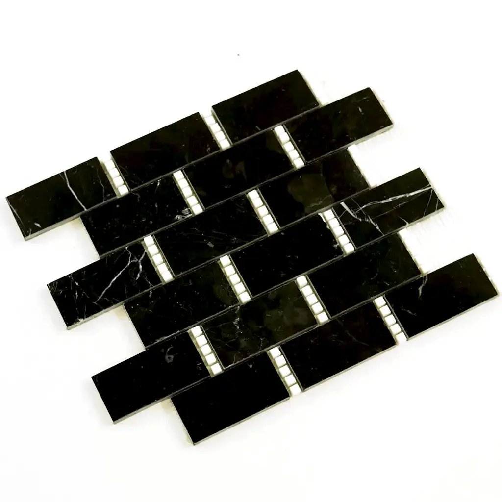 Eastern Black Thassos White 12x13 Polished Brick Marble Mosaic Tile (5 pack, 5.28 sq ft/case) by Apollo Tile