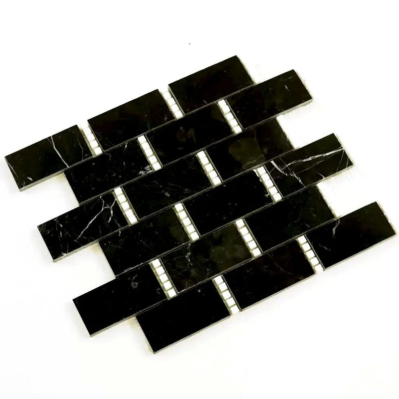 Eastern Black Thassos White 12x13 Polished Brick Marble Mosaic Tile (5 pack, 5.28 sq ft/case) by Apollo Tile