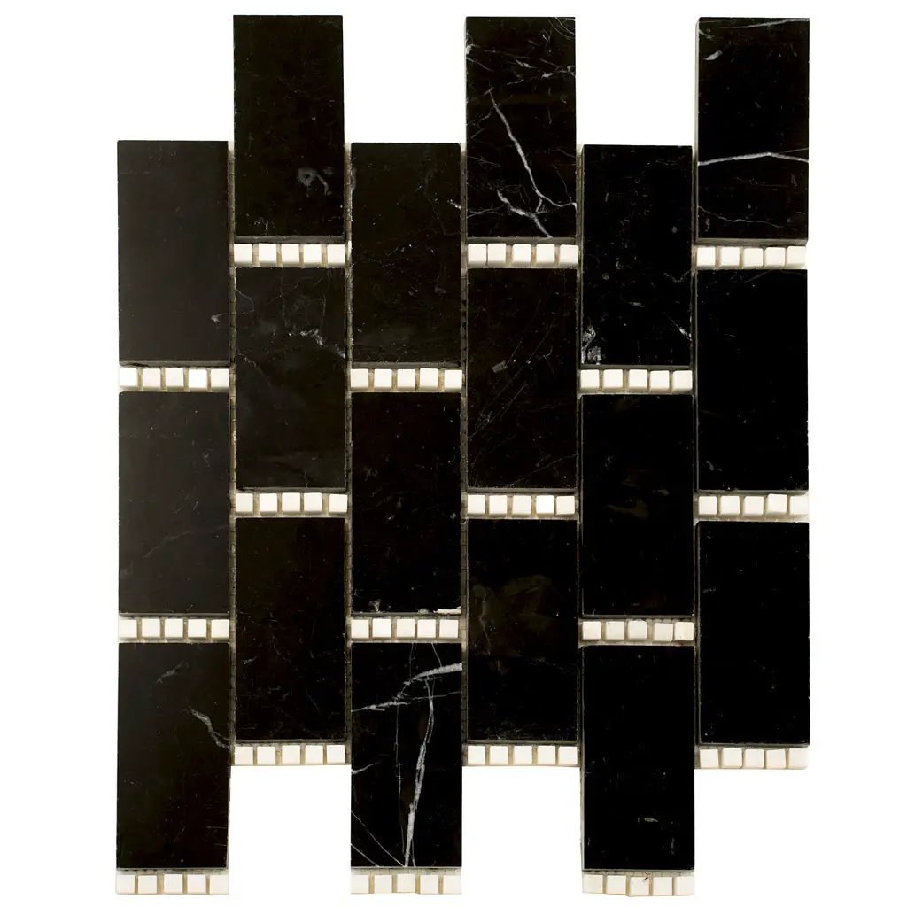 Eastern Black Thassos White 12x13 Polished Brick Marble Mosaic Tile (5 pack, 5.28 sq ft/case) by Apollo Tile