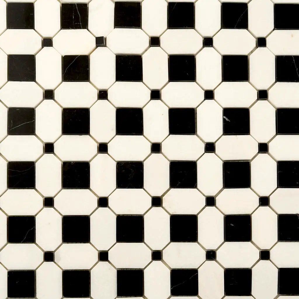 Eastern Black Thassos White 12x12 Polished Octagon Marble Mosaic Tile (5 pack, 5.08 sq ft/case) by Apollo Tile