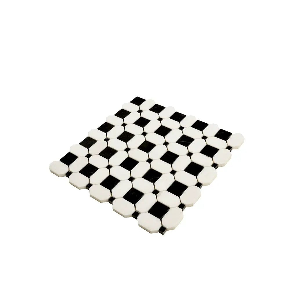 Eastern Black Thassos White 12x12 Polished Octagon Marble Mosaic Tile (5 pack, 5.08 sq ft/case) by Apollo Tile