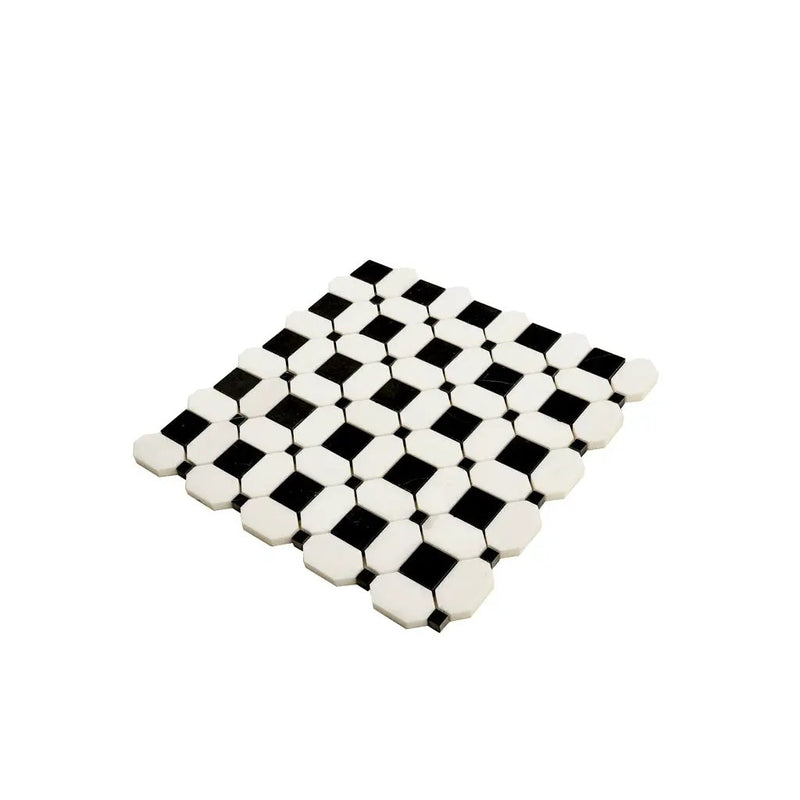 Eastern Black Thassos White 12x12 Polished Octagon Marble Mosaic Tile (5 pack, 5.08 sq ft/case) by Apollo Tile