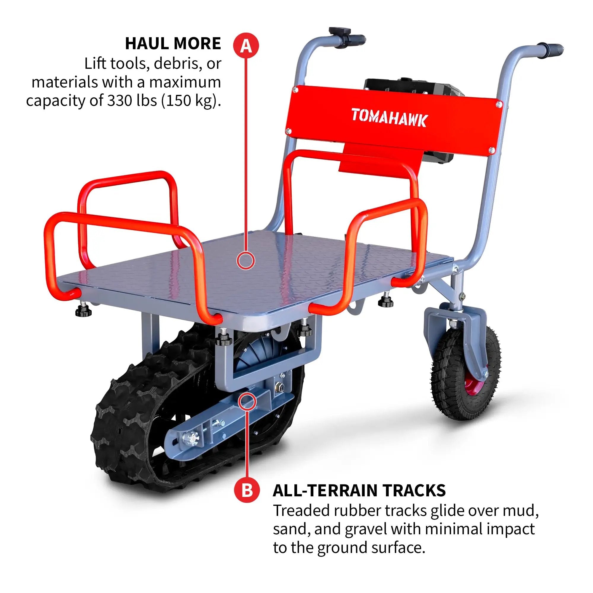 Tomahawk Electric Track Cart 330 lbs Load Capacity Battery Powered Utility Cart with Rubber Tread by Tomahawk Power
