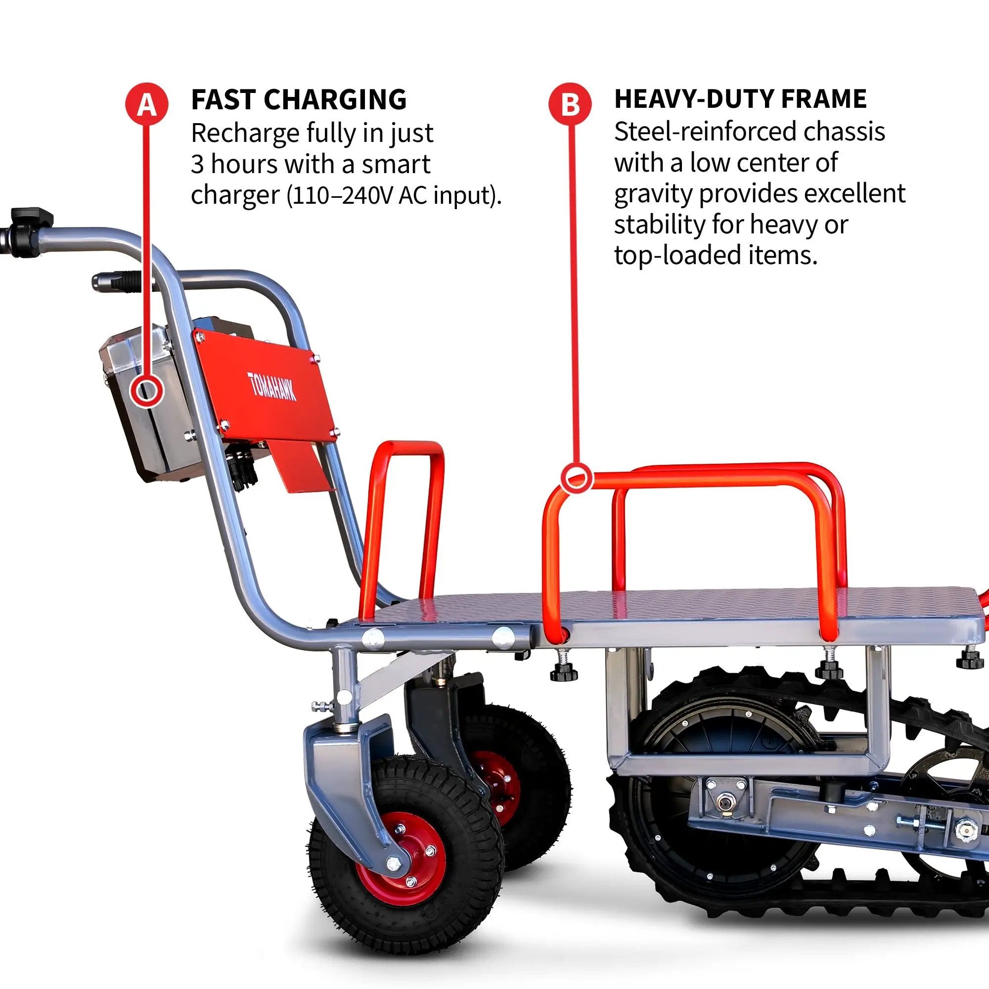 Tomahawk Electric Track Cart 330 lbs Load Capacity Battery Powered Utility Cart with Rubber Tread by Tomahawk Power