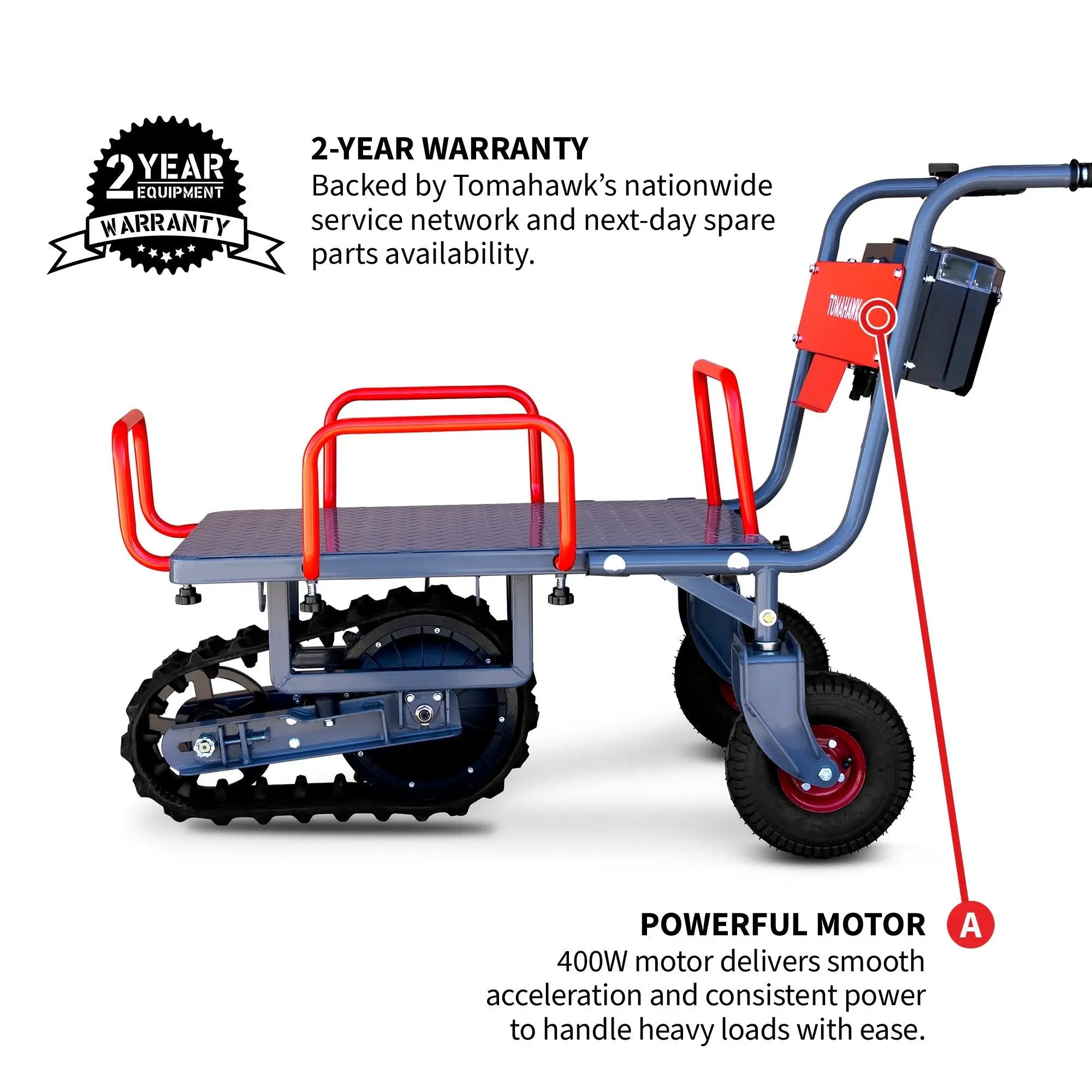 Tomahawk Electric Track Cart 330 lbs Load Capacity Battery Powered Utility Cart with Rubber Tread by Tomahawk Power
