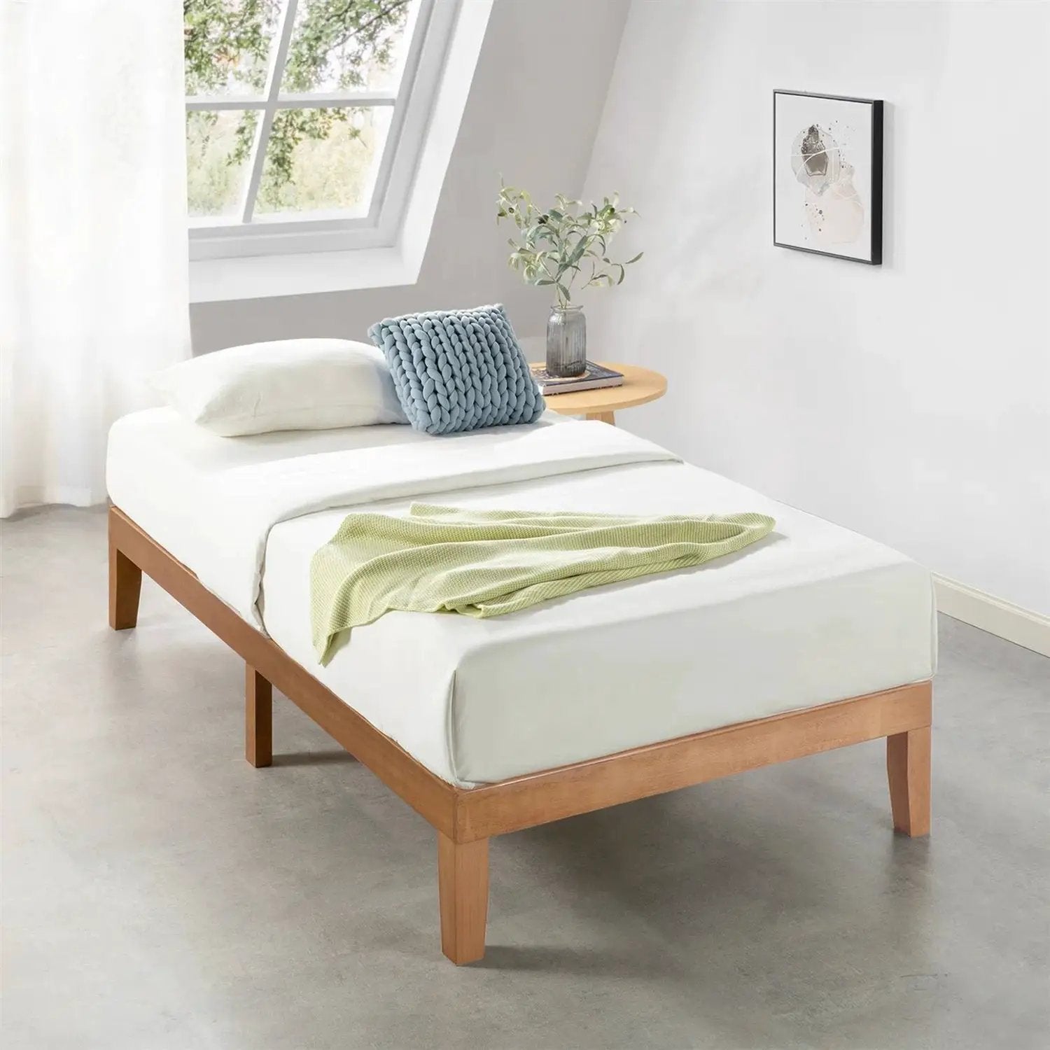 Twin XL size Solid Wood Platform Bed Frame in Natural Wooden Finish by HomePacific