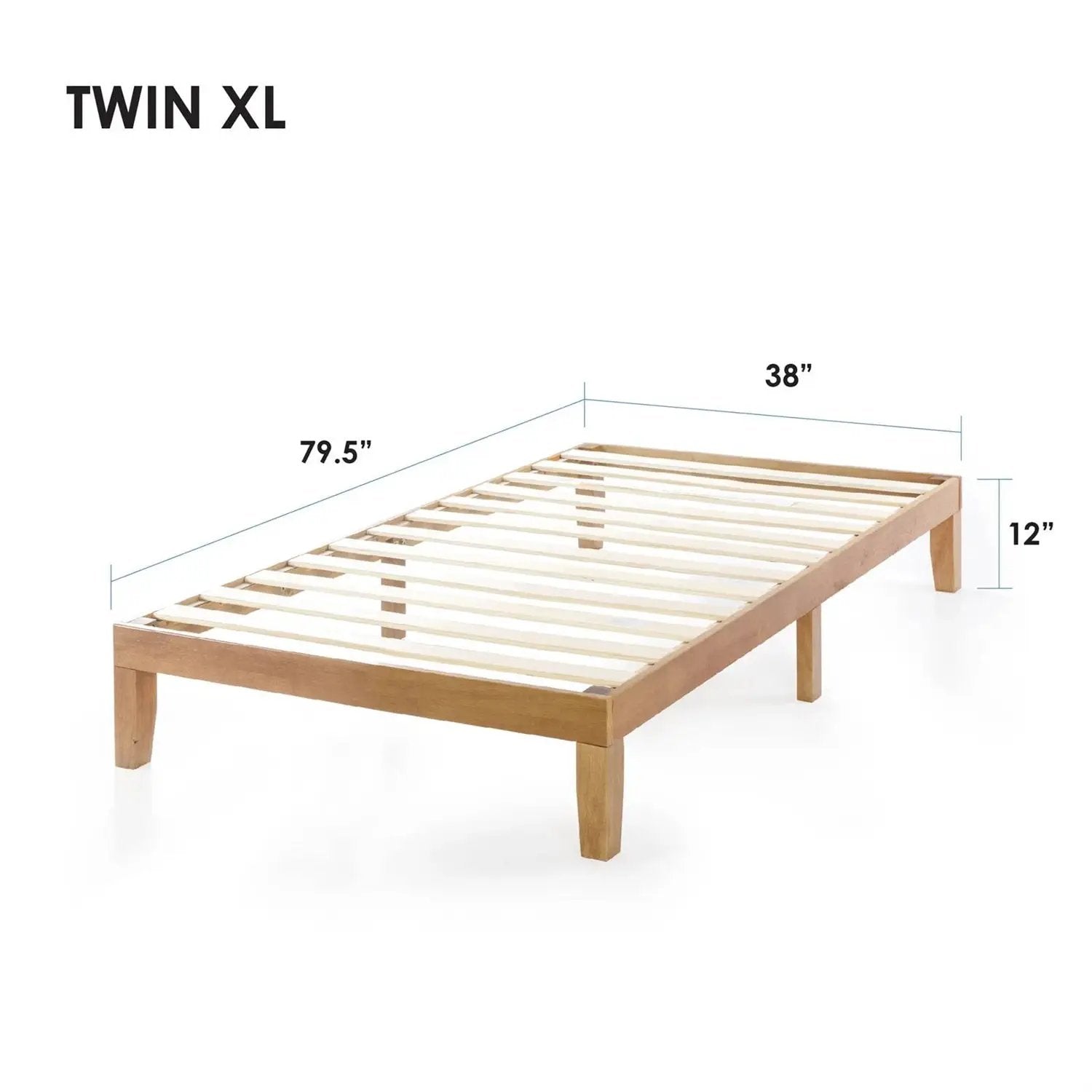 Twin XL size Solid Wood Platform Bed Frame in Natural Wooden Finish by HomePacific