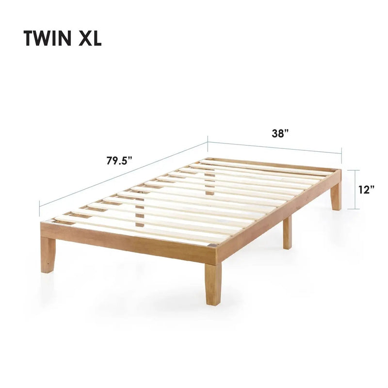 Twin XL size Solid Wood Platform Bed Frame in Natural Wooden Finish by HomePacific