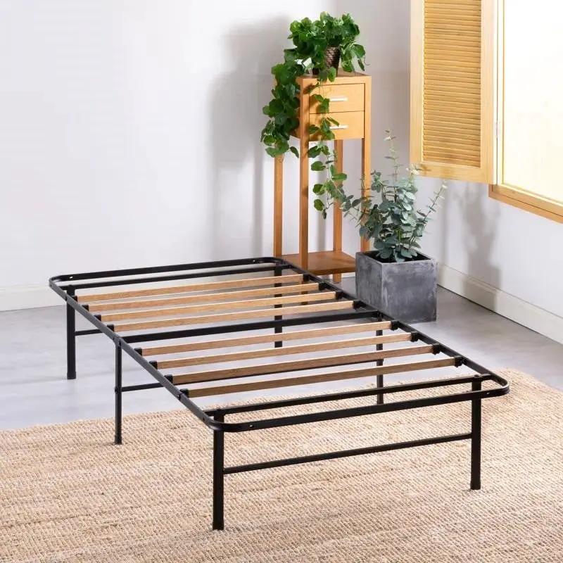 Twin XL size Metal Bed Frame with Bamboo Wood Slats by HomePacific