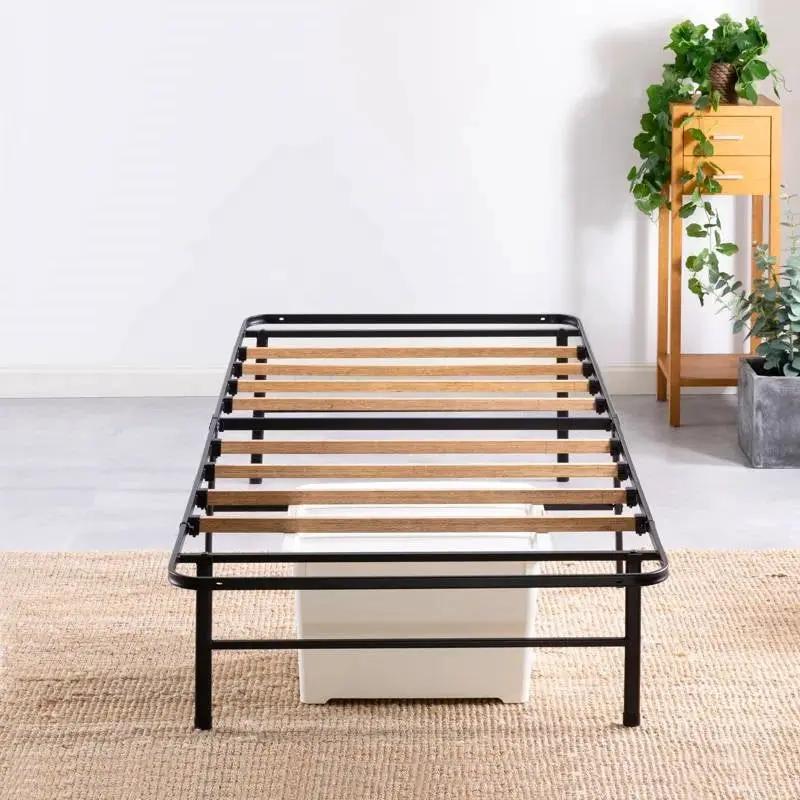 Twin XL size Metal Bed Frame with Bamboo Wood Slats by HomePacific