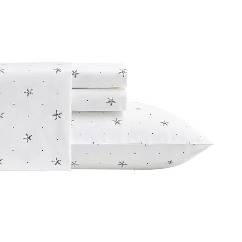 Twin XL Coastal Beach Starfish White Navy Red 100-Percent Cotton Sheet Set by HomePacific