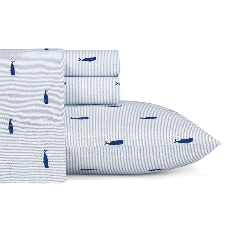 Twin XL size Coastal Beach 100-Percent Cotton Navy Blue White Stripe Sheet Set by HomePacific