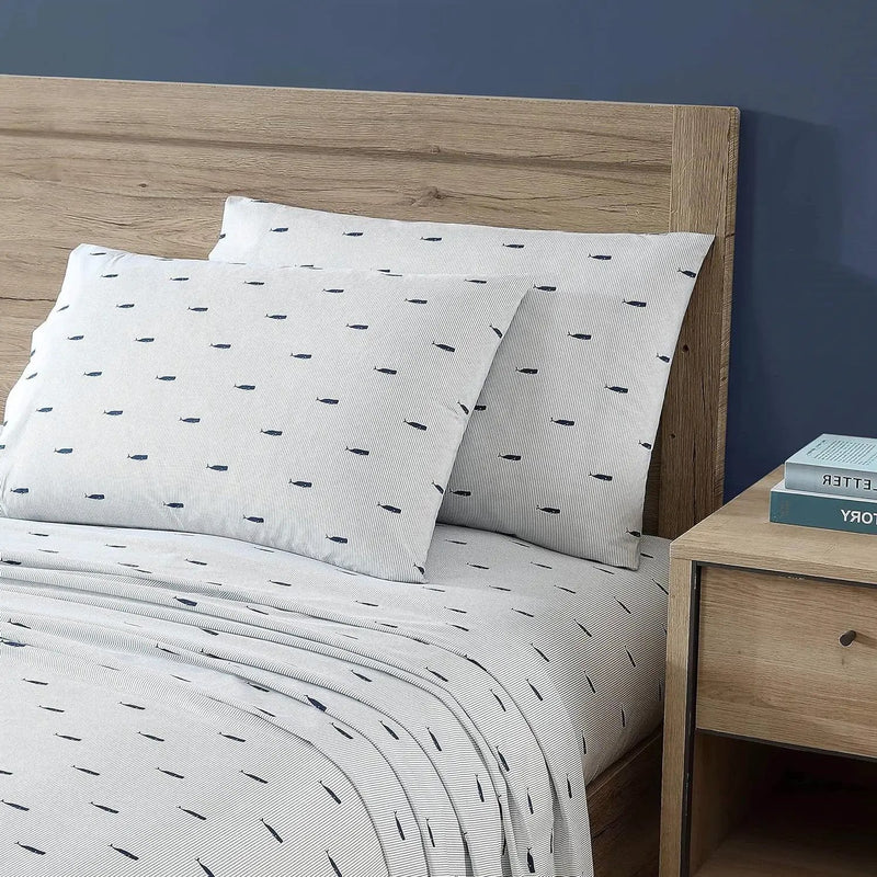 Twin XL size Coastal Beach 100-Percent Cotton Navy Blue White Stripe Sheet Set by HomePacific