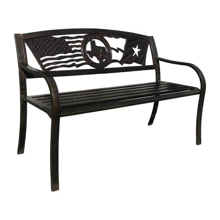 2 Person Texas Star Patriotic USA Flag Outdoor Metal Garden Bench in Bronze by HomePacific