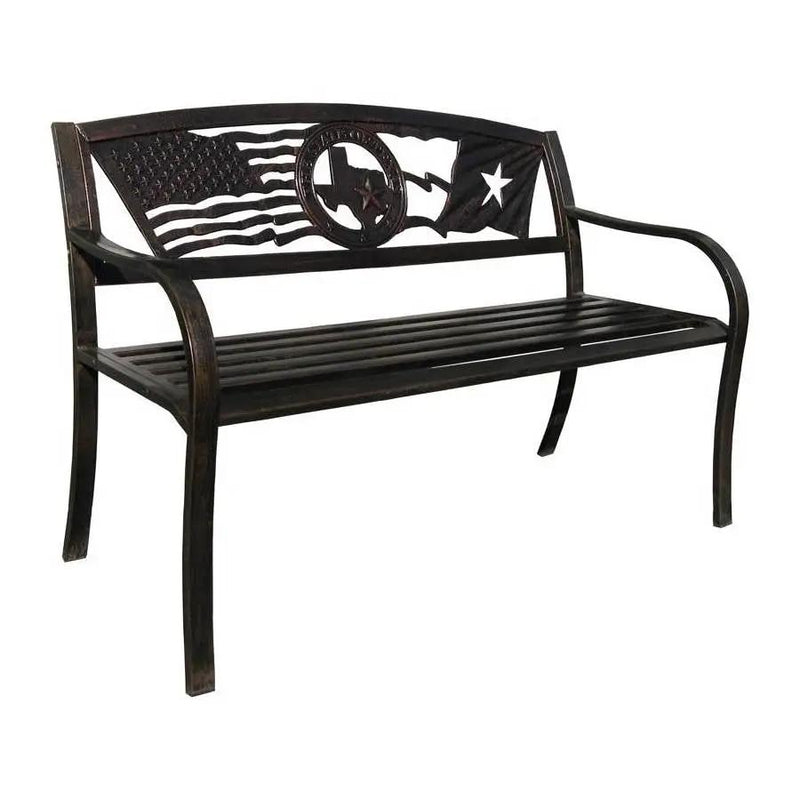 2 Person Texas Star Patriotic USA Flag Outdoor Metal Garden Bench in Bronze by HomePacific
