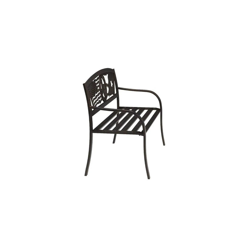 2 Person Texas Star Patriotic USA Flag Outdoor Metal Garden Bench in Bronze by HomePacific