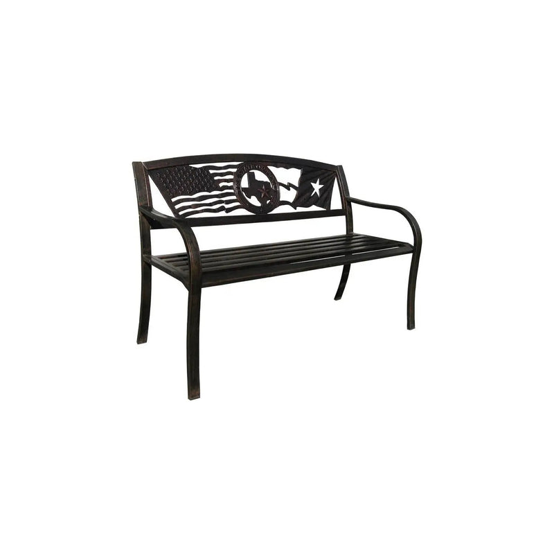 2 Person Texas Star Patriotic USA Flag Outdoor Metal Garden Bench in Bronze by HomePacific