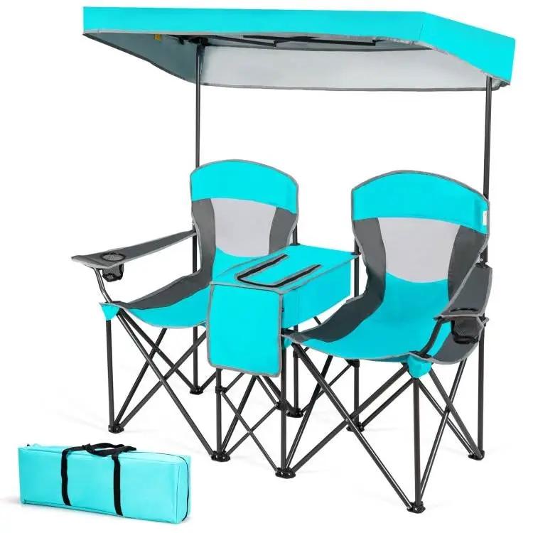 Turquoise Blue 2-Piece Folding Canopy Chair with Cup Holder and Storage Pocket by HomePacific