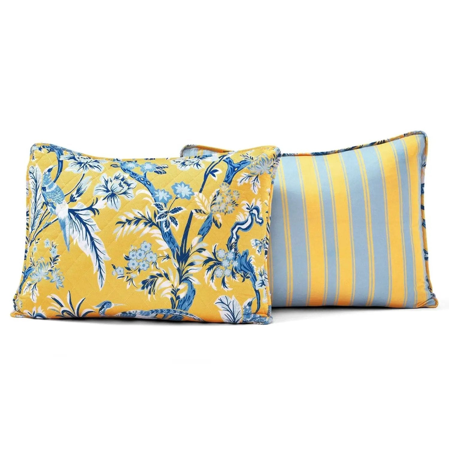 King Size Lightweight Peacocks Polyester Quilt Set Yellow Blue by HomePacific