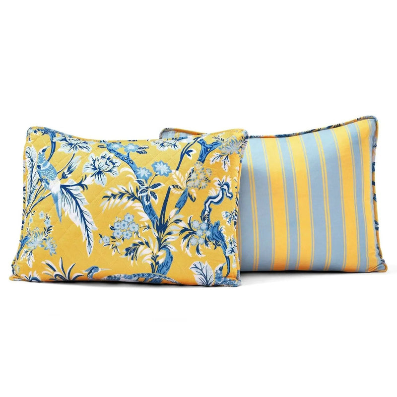 King Size Lightweight Peacocks Polyester Quilt Set Yellow Blue by HomePacific