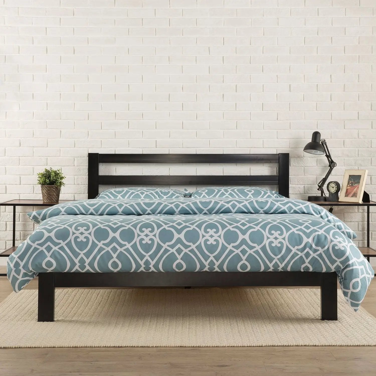 Twin size Modern Metal Platform Bed Frame with Headboard And Wood Support Slats by HomePacific