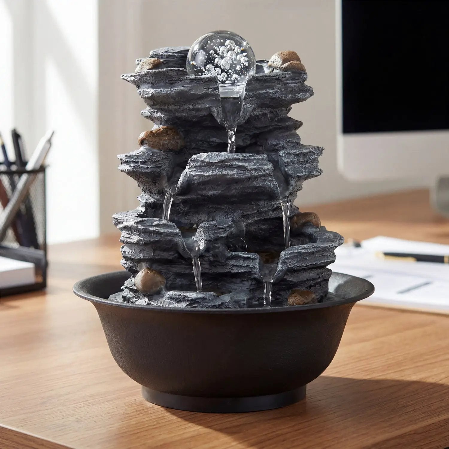 Tabletop Water Fountain with Rolling Crystal Ball and Color-Changing LED Light by DirectDeals