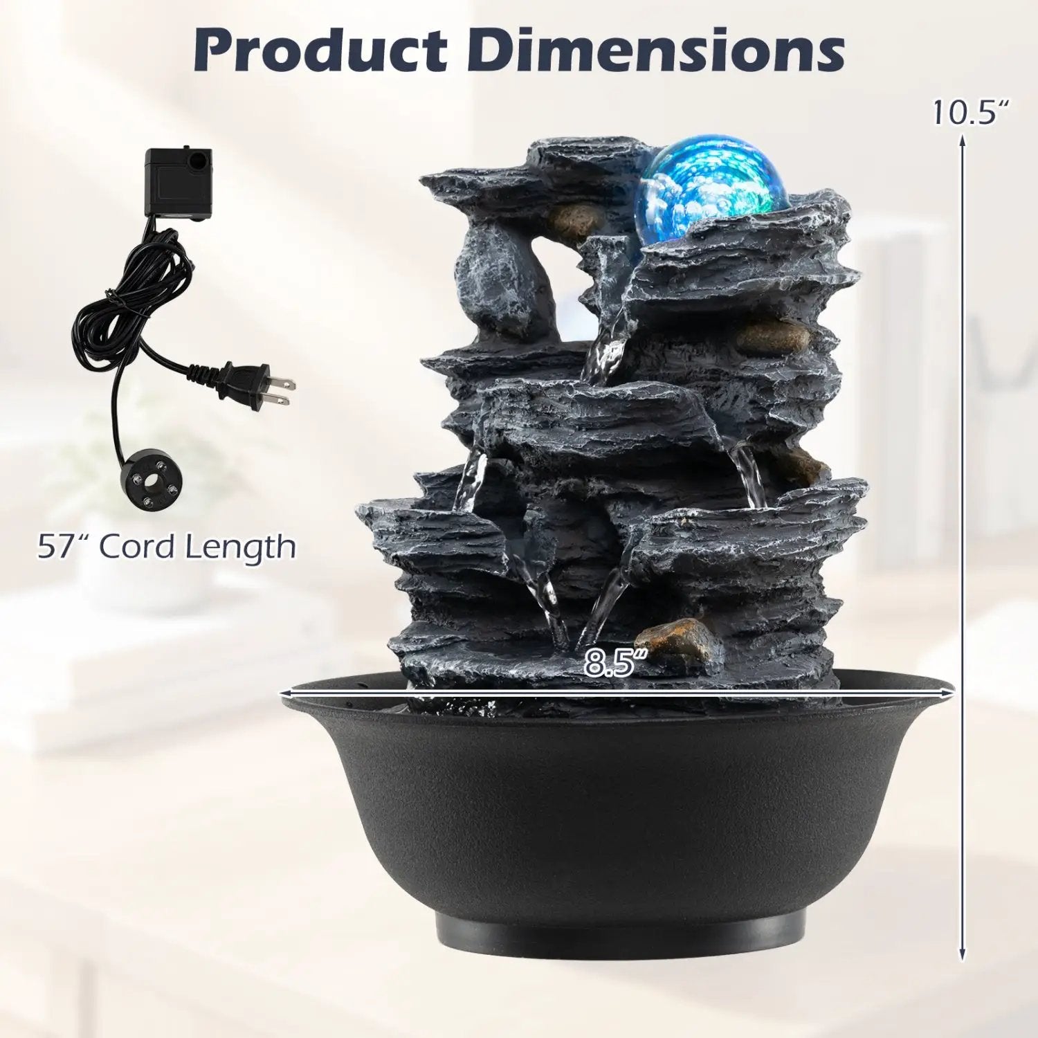 Tabletop Water Fountain with Rolling Crystal Ball and Color-Changing LED Light by DirectDeals