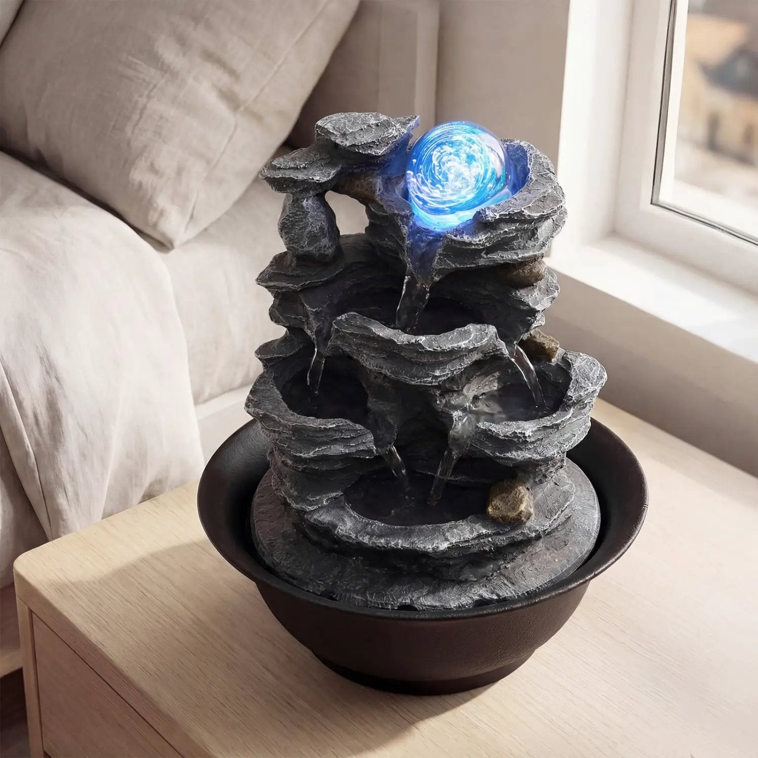 Tabletop Water Fountain with Rolling Crystal Ball and Color-Changing LED Light by DirectDeals
