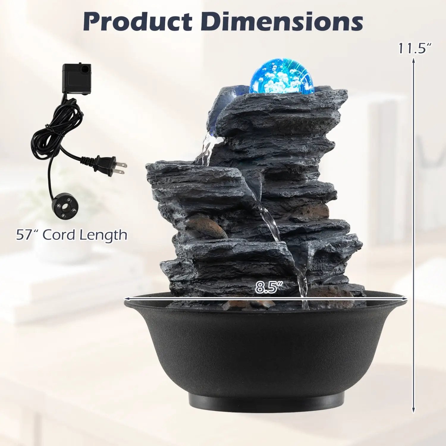 Tabletop Water Fountain with Rolling Crystal Ball and Color-Changing LED Light by DirectDeals