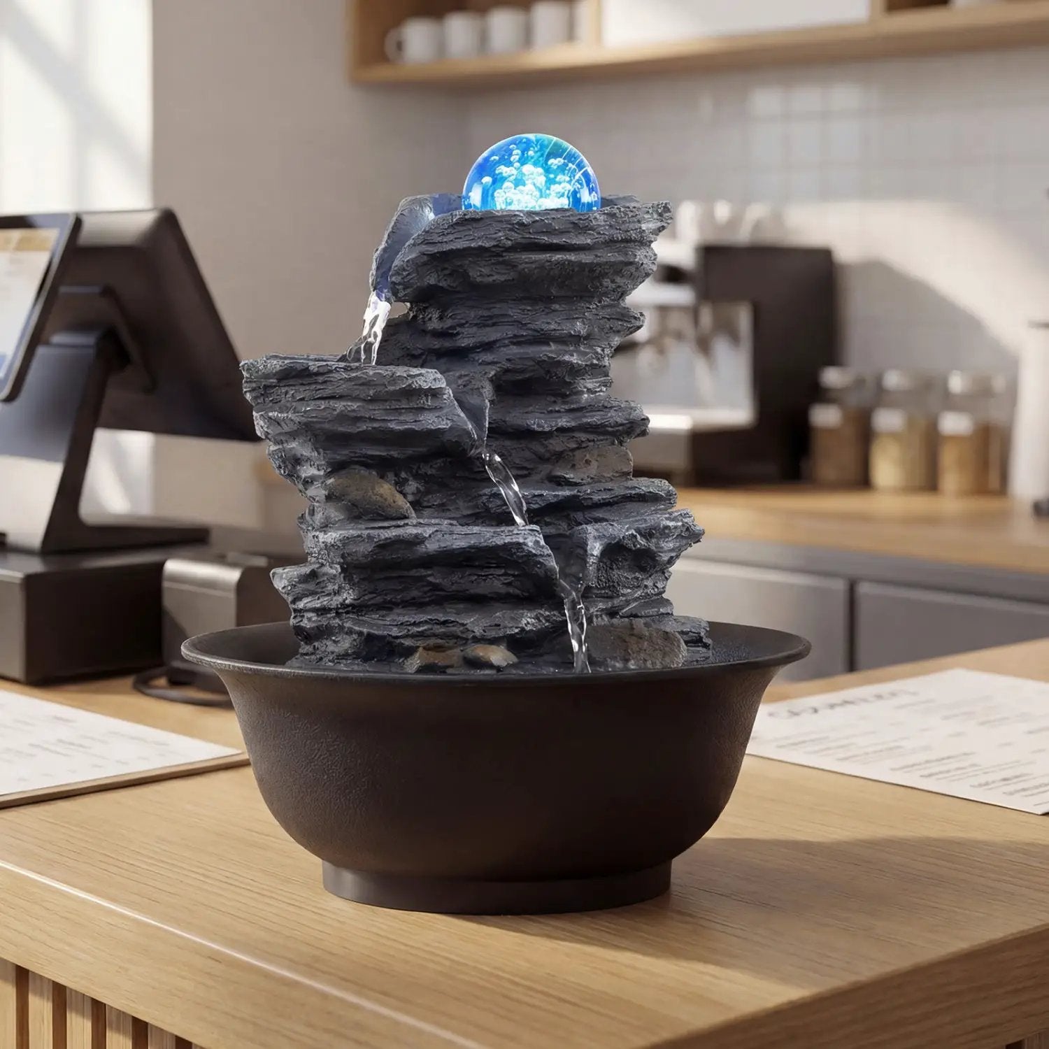 Tabletop Water Fountain with Rolling Crystal Ball and Color-Changing LED Light by DirectDeals