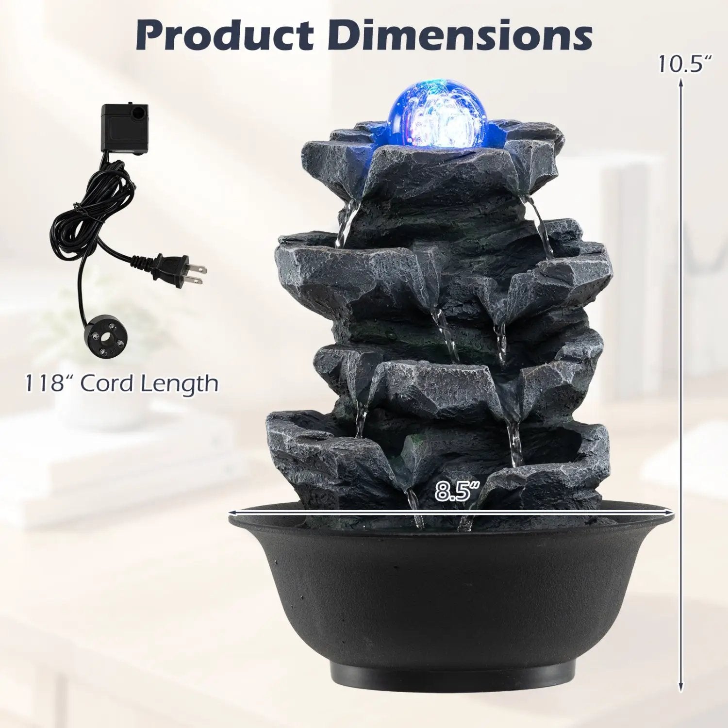 Tabletop Water Fountain with Rolling Crystal Ball and Color-Changing LED Light by DirectDeals