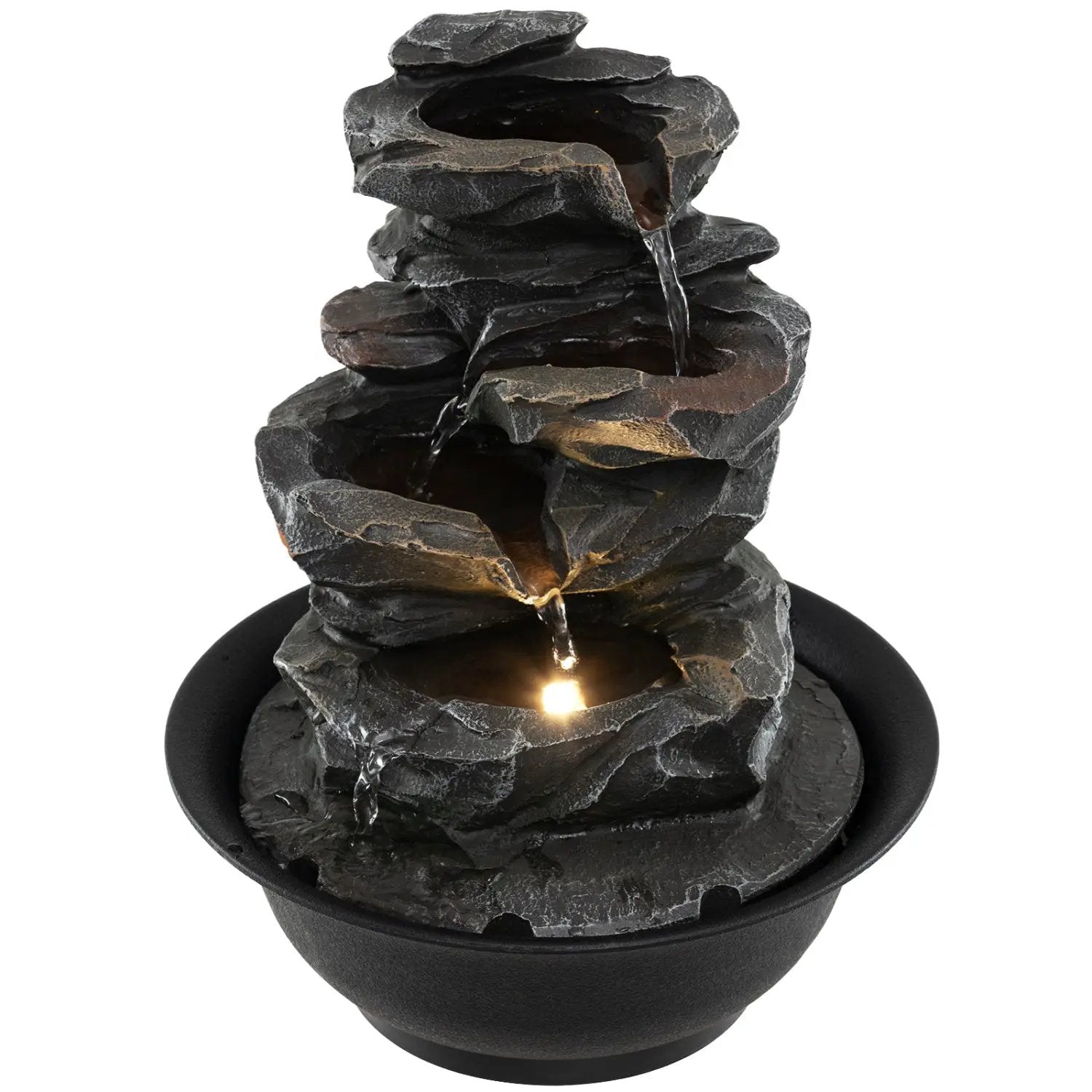 Tabletop Water Fountain with LED Light Indoor Desktop Cascading Water Feature by DirectDeals