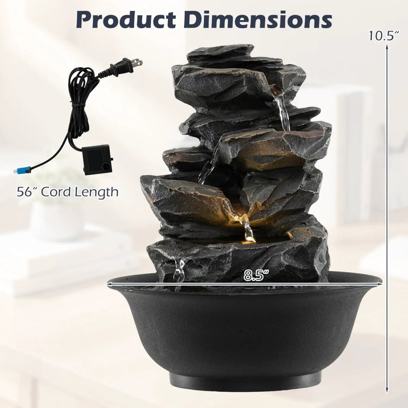 Tabletop Water Fountain with LED Light Indoor Desktop Cascading Water Feature by DirectDeals