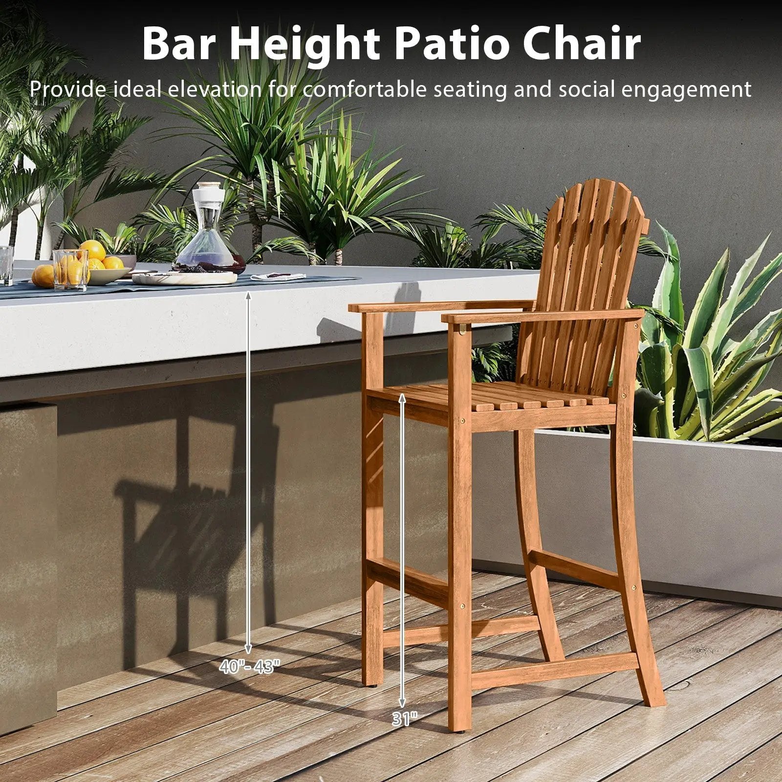 Tall Adirondack Chair with Armrests and Footrest for Deck by DirectDeals