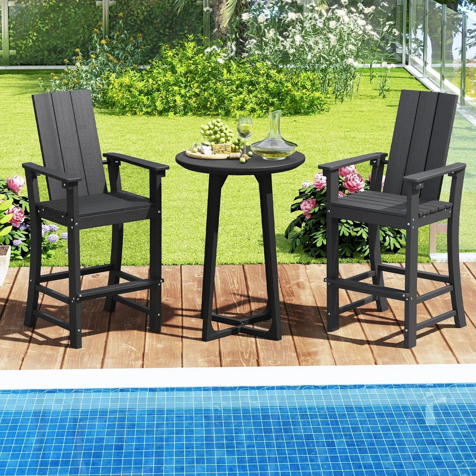Tall Adirondack Chair Outdoor Bar Stool with Ergonomic Backrest for Backyard by DirectDeals