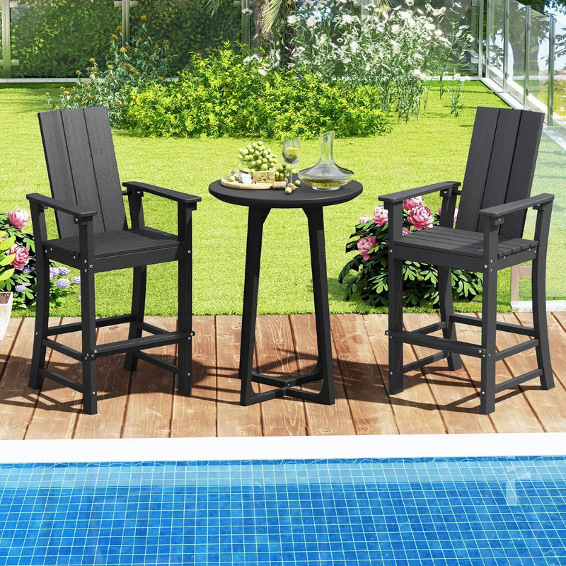 Tall Adirondack Chair Outdoor Bar Stool with Ergonomic Backrest for Backyard by DirectDeals