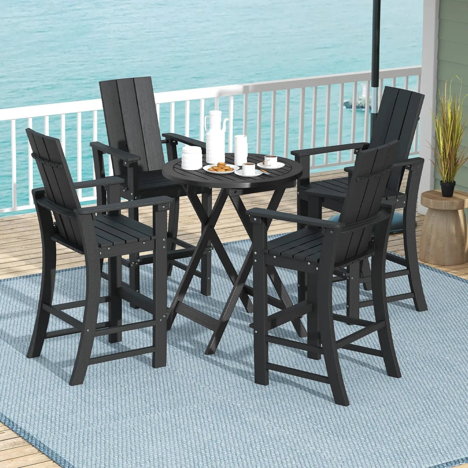 Tall Adirondack Chair Outdoor Bar Stool with Ergonomic Backrest for Backyard by DirectDeals