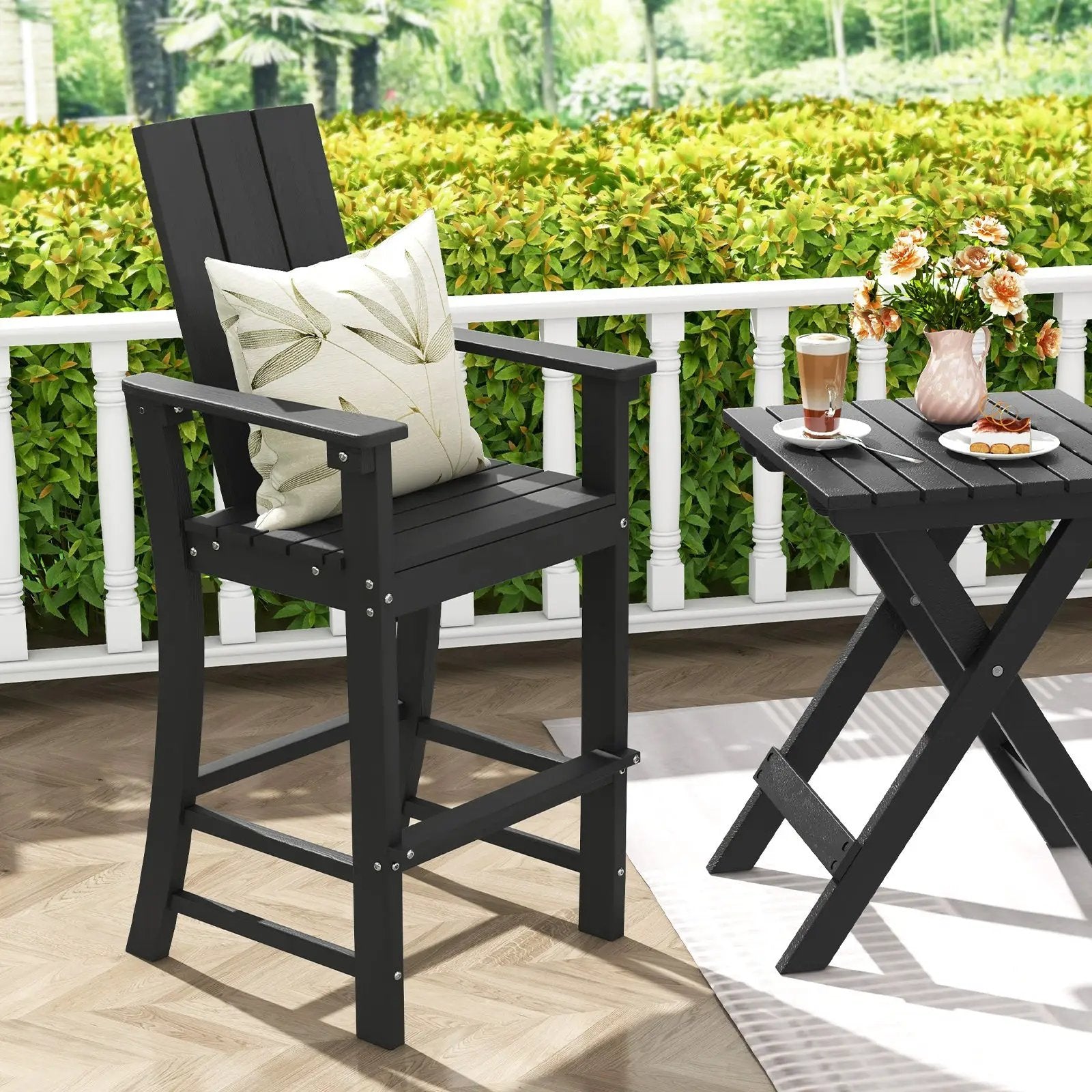 Tall Adirondack Chair Outdoor Bar Stool with Ergonomic Backrest for Backyard by DirectDeals