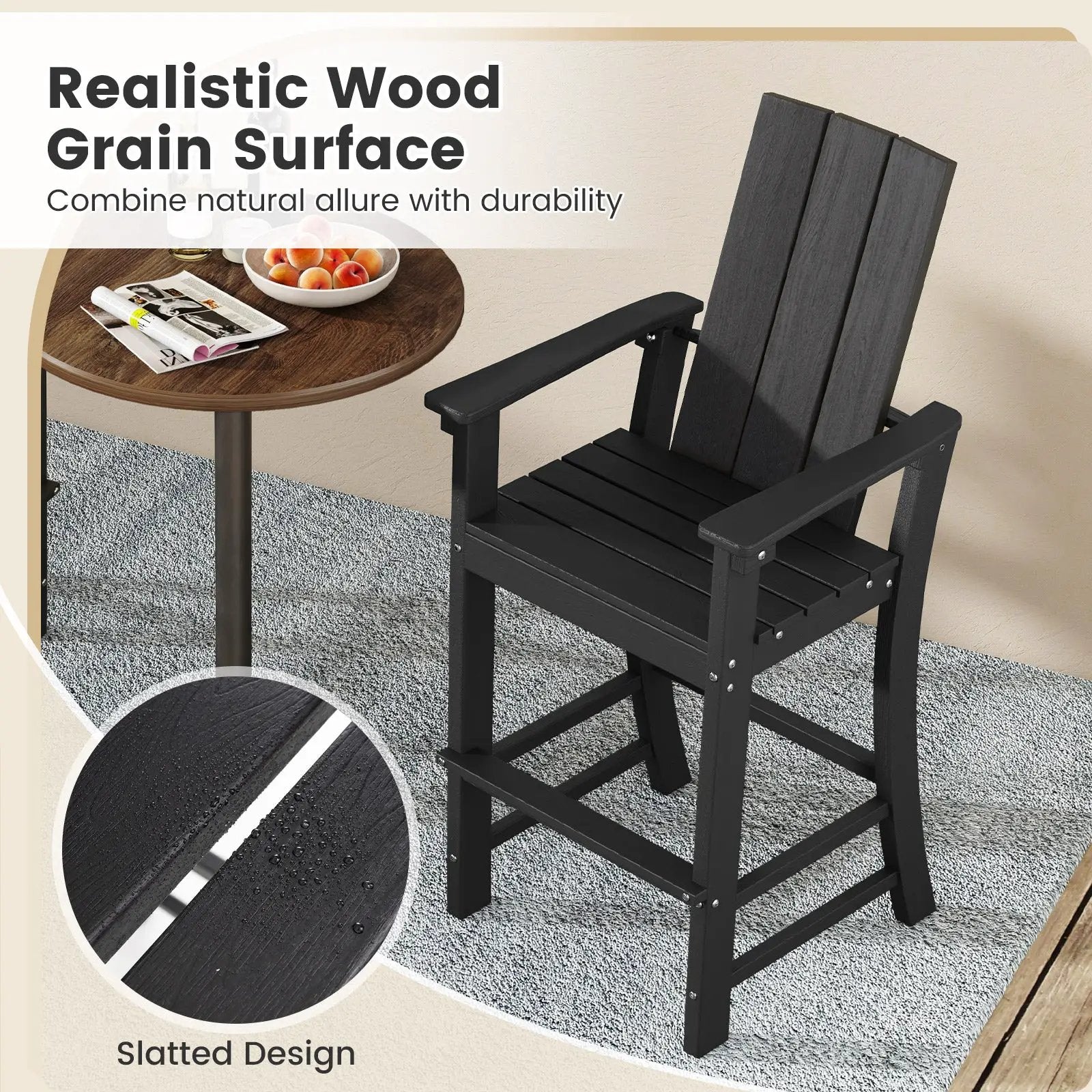 Tall Adirondack Chair Outdoor Bar Stool with Ergonomic Backrest for Backyard by DirectDeals