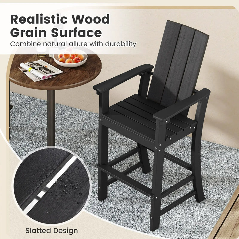Tall Adirondack Chair Outdoor Bar Stool with Ergonomic Backrest for Backyard by DirectDeals