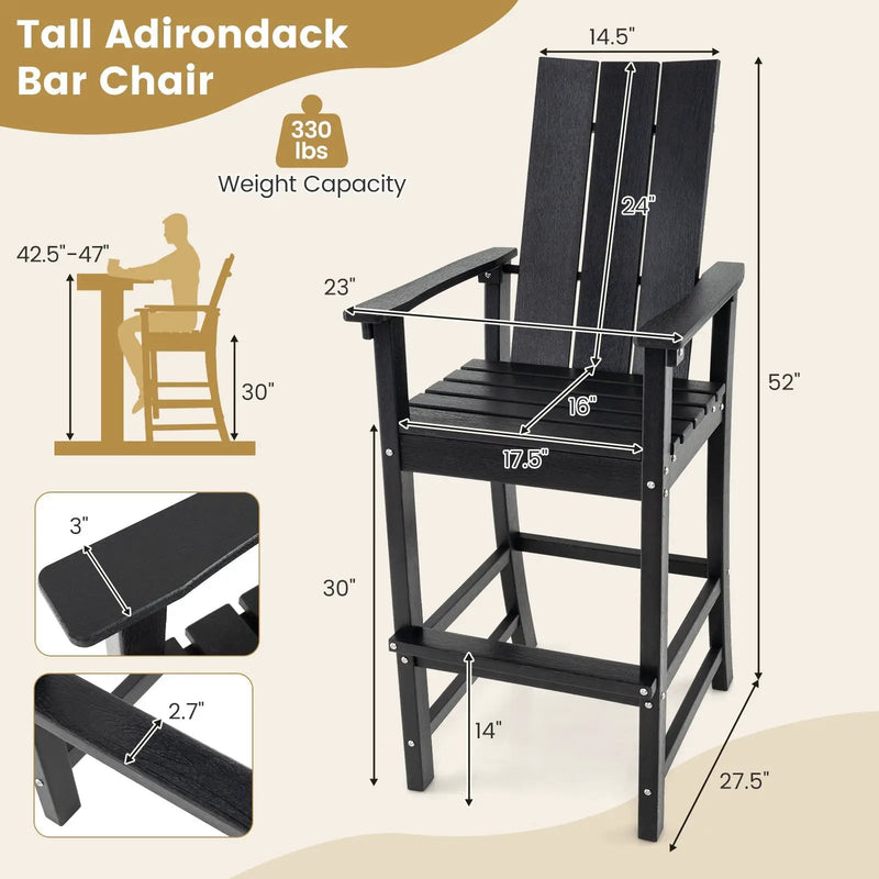 Tall Adirondack Chair Outdoor Bar Stool with Ergonomic Backrest for Backyard by DirectDeals