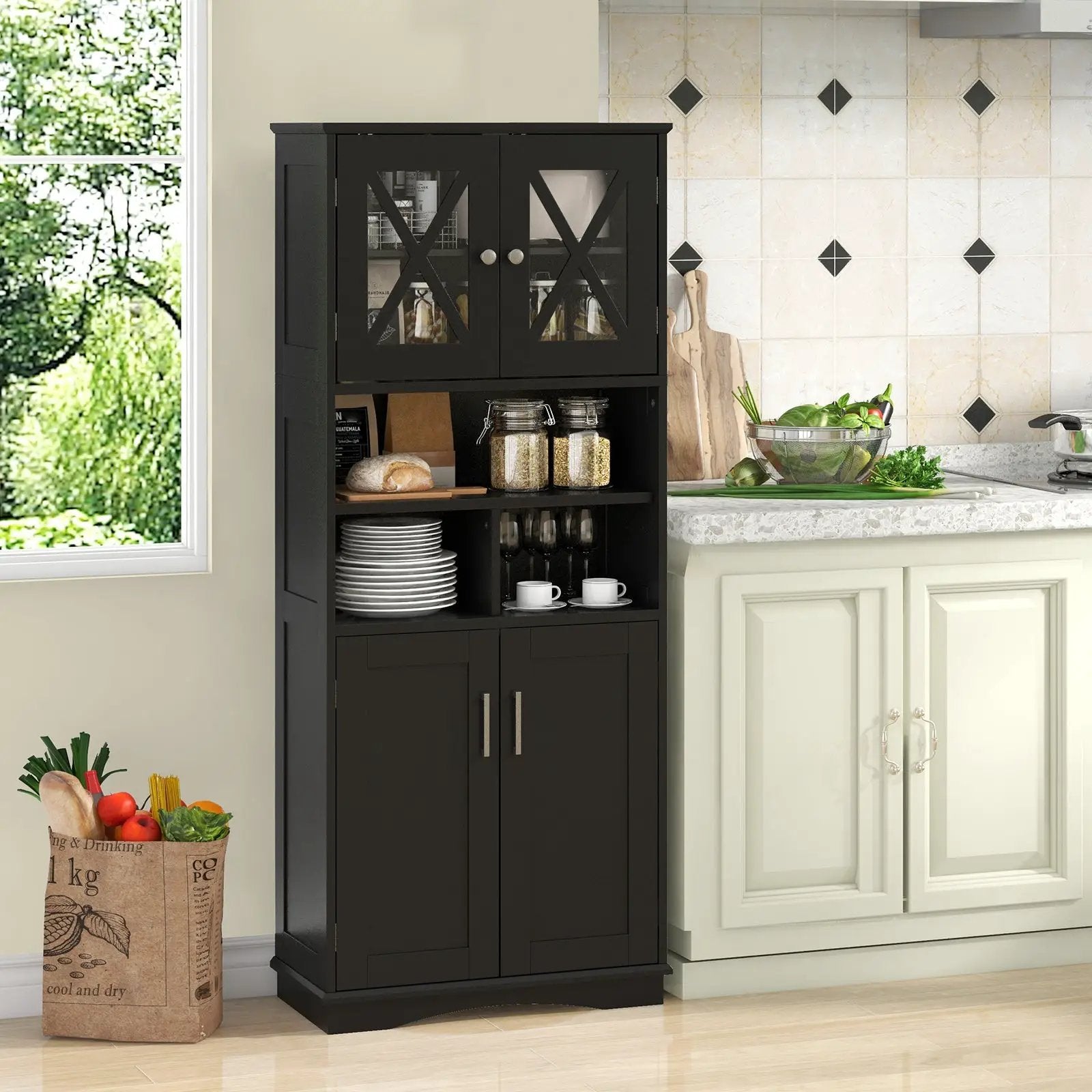 Tall Bathroom Cabinet Large Floor Storage Cabinet with Acrylic Doors and 3 Cubes by DirectDeals