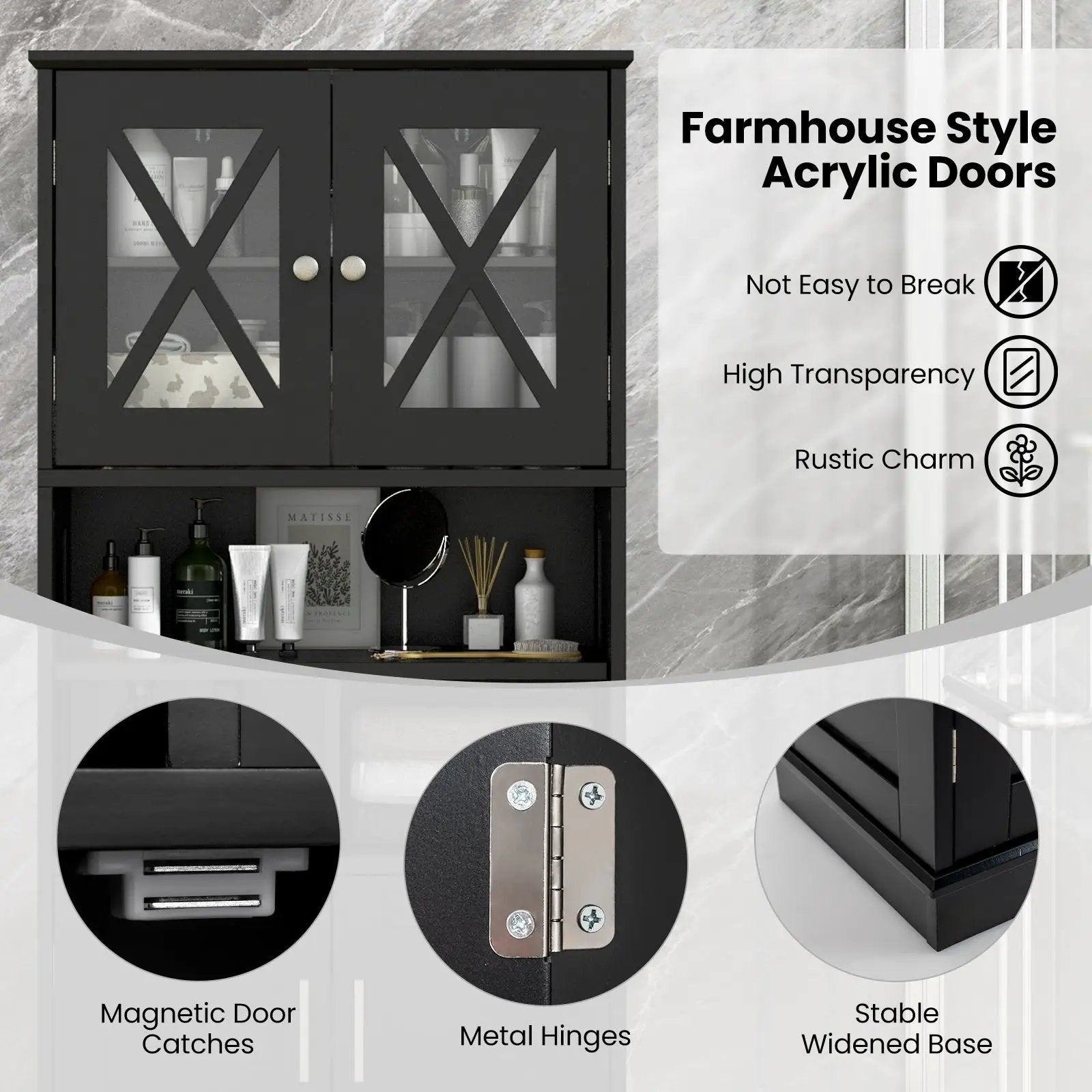 Tall Bathroom Cabinet Large Floor Storage Cabinet with Acrylic Doors and 3 Cubes by DirectDeals