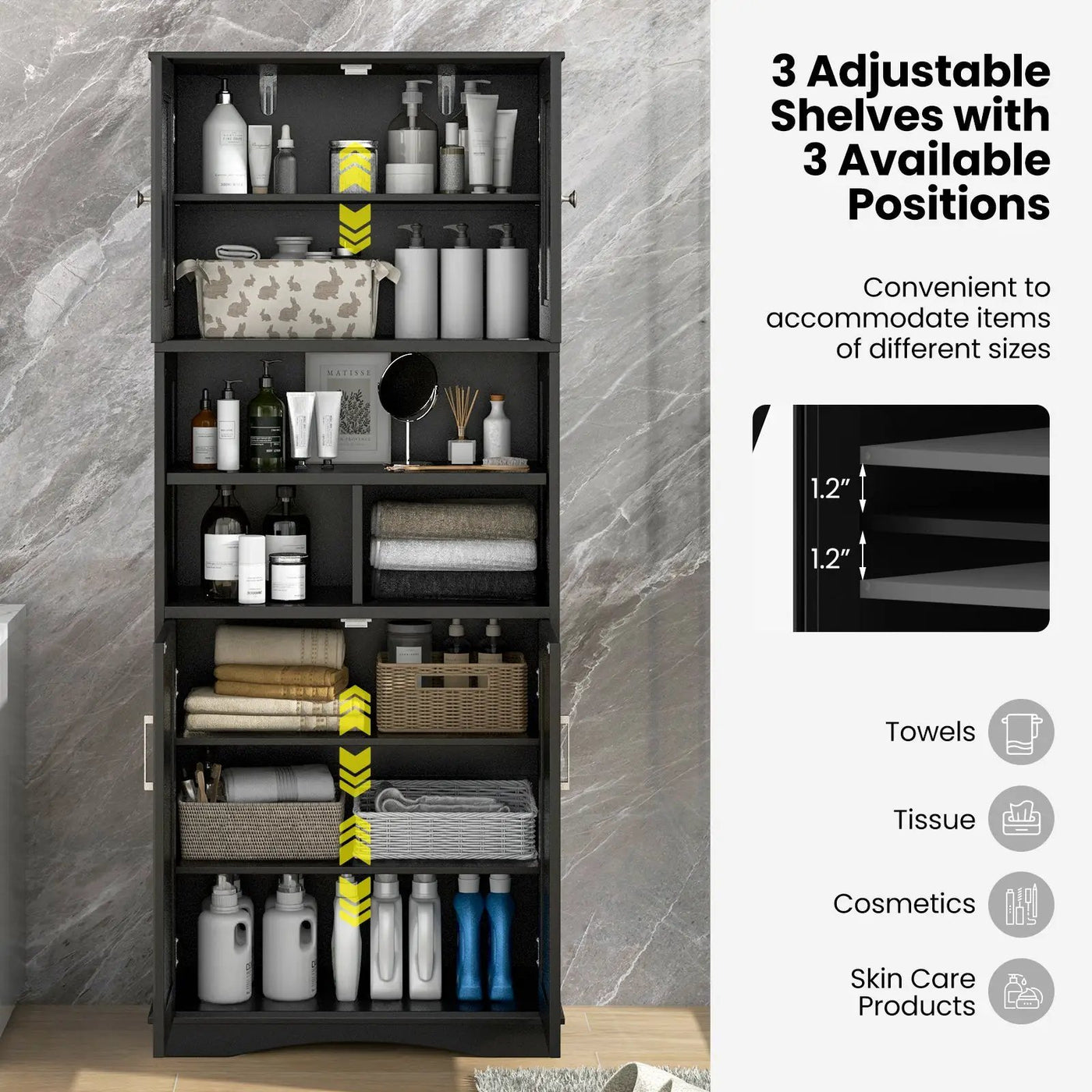 Tall Bathroom Cabinet Large Floor Storage Cabinet with Acrylic Doors and 3 Cubes by DirectDeals