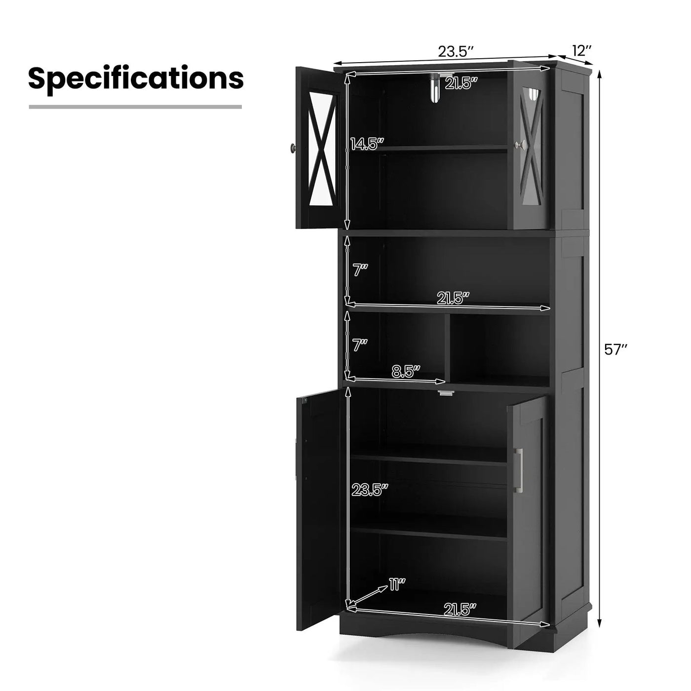 Tall Bathroom Cabinet Large Floor Storage Cabinet with Acrylic Doors and 3 Cubes by DirectDeals