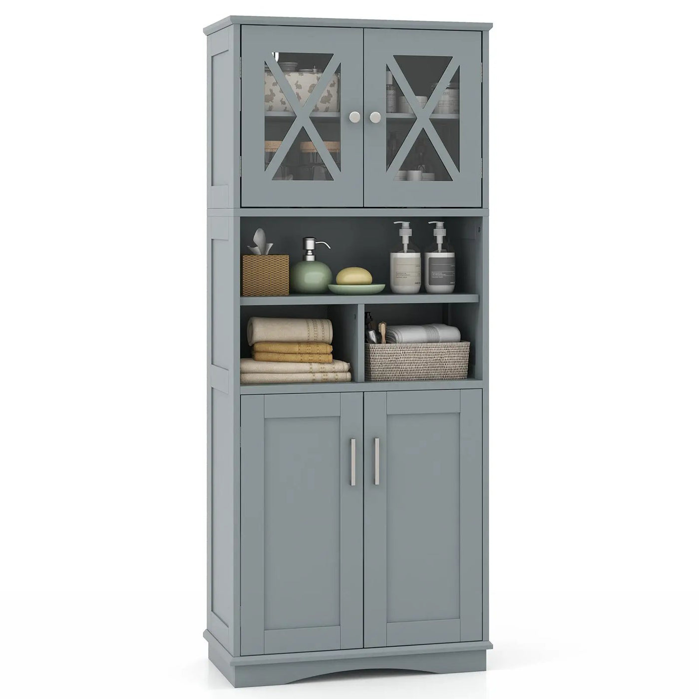 Tall Bathroom Cabinet Large Floor Storage Cabinet with Acrylic Doors and 3 Cubes by DirectDeals