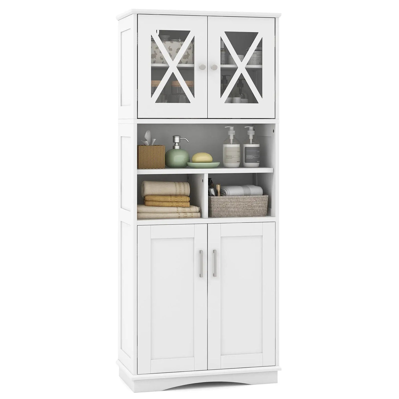 Tall Bathroom Cabinet Large Floor Storage Cabinet with Acrylic Doors and 3 Cubes by DirectDeals