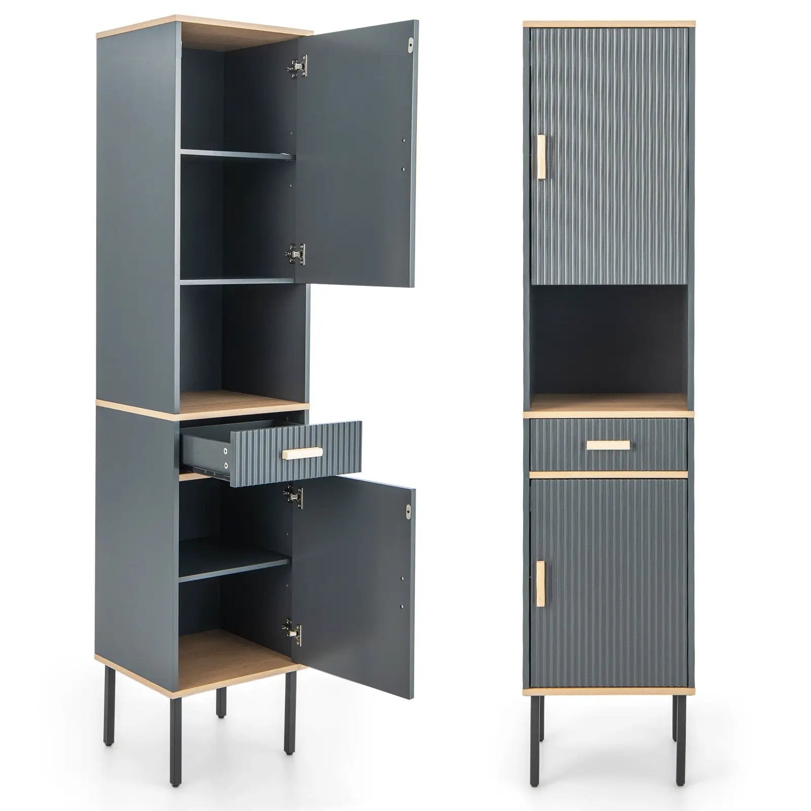 Free-Standing Bathroom Cabinet Narrow Linen with Doors and Drawer-Gray by DirectDeals