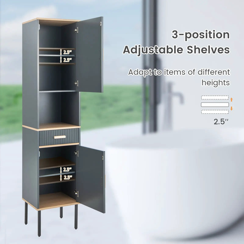 Free-Standing Bathroom Cabinet Narrow Linen with Doors and Drawer-Gray by DirectDeals